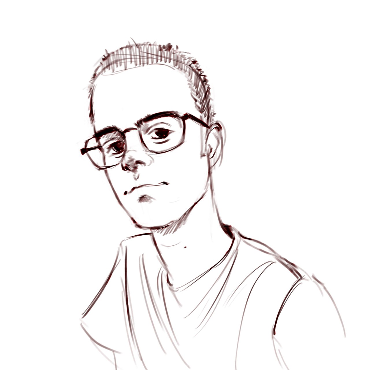 A hand-drawn portrait of Kyrovert wearing glasses